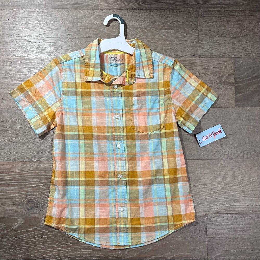 Cat & Jack Kids Plaid Button Down Shirt Easter Blue Yellow M / 8